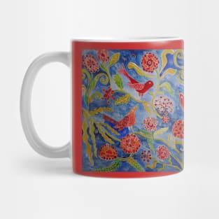 Colourful Birds on Doodle Flowers Mug